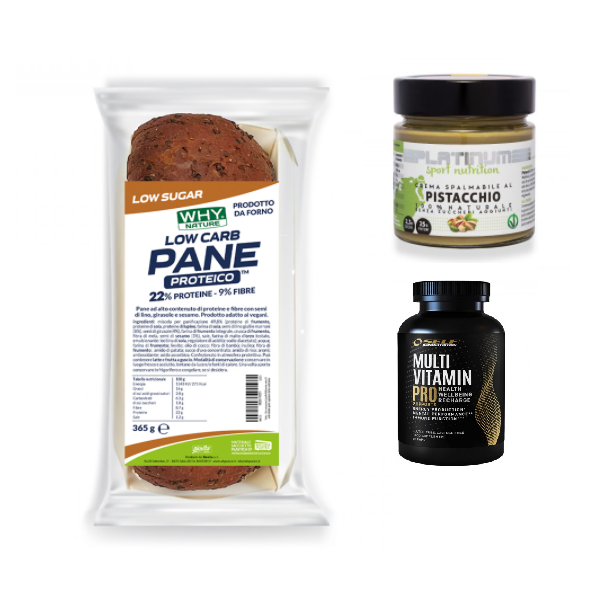 KIT COLAZIONE: Low Carb Pane Proteico (365g) + Crema Platinum 250g e Multivitamin